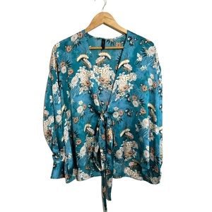 Women’s Satin Floral Tie Front Cardigan Top Size L by Materia